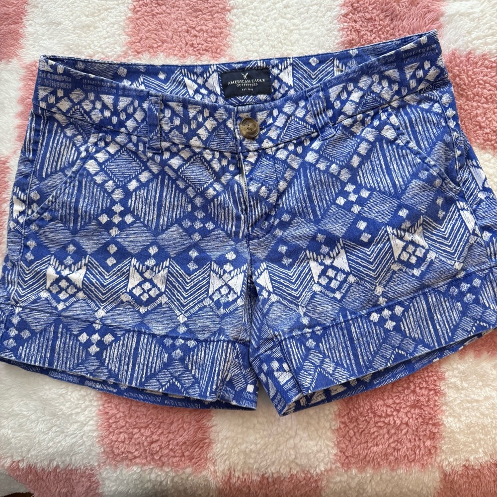 American Eagle Outfitters Blue Geometric Jean Shorts - Picture 1 of 5